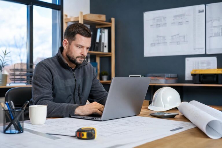Artisan du bâtiment comparant plusieurs plateformes pour trouver des chantiers en France
