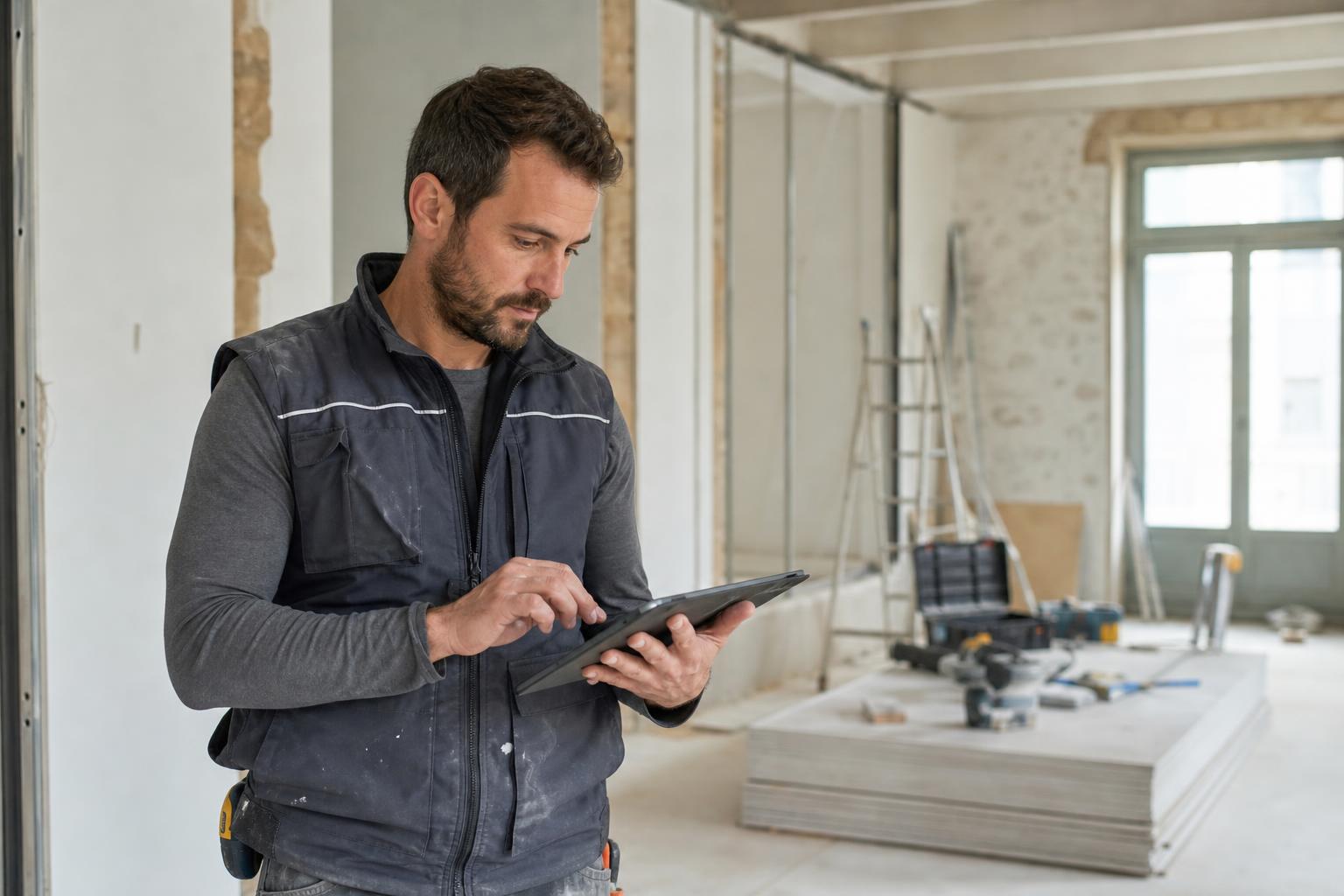 Artisan du bâtiment préparant le développement de son entreprise