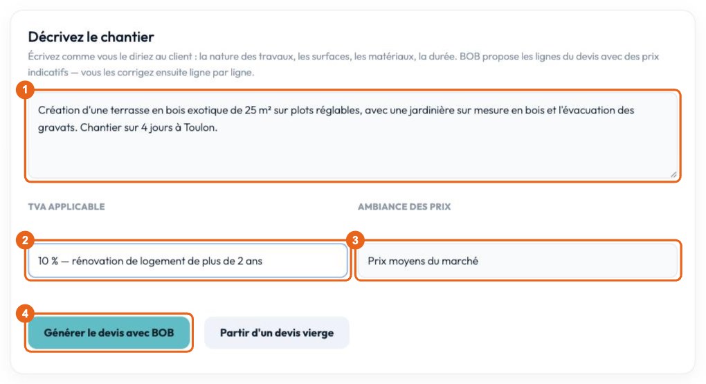 Formulaire Décrivez le chantier du Devis express