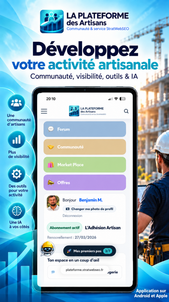 Application mobile La Plateforme des Artisans sur Android et Apple