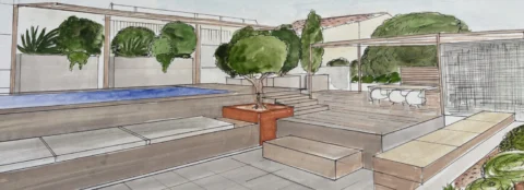 Design extérieur d’un roof top de 100 m2 à Marseille 8 éme.